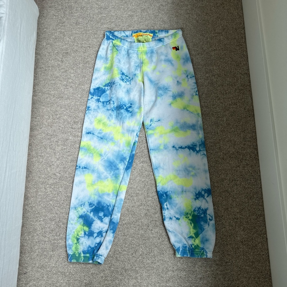 Aviator Nation Blue and Green Tie-Dye Sweatpants